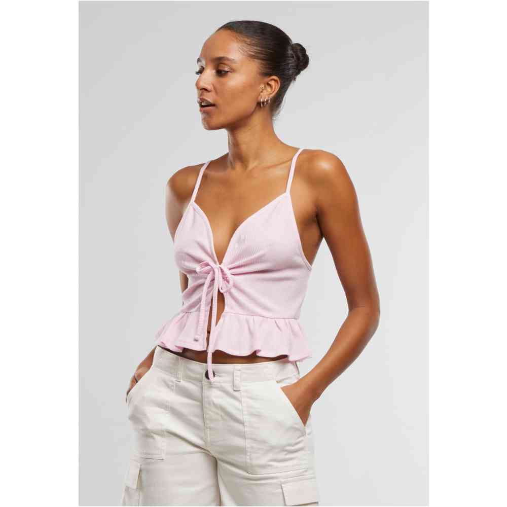 Urban Classics - Waffle Pique Ruffle Crop top - Roze